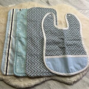 Blue and White Baby Bib and Burp Cloth Set